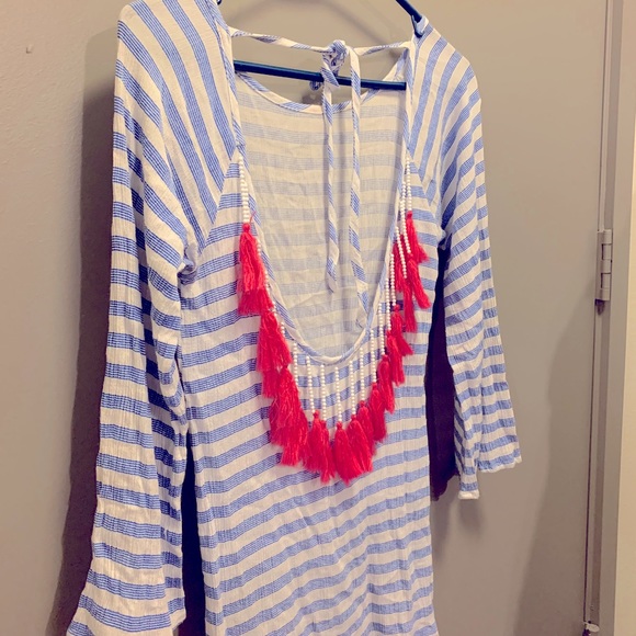 Blue Stripe Open-Back Tunic Womens Size Small - Picture 6 of 6